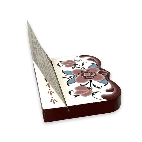 Vintage Hand Painted Folk Art Wood Tole Recipe Card Stand Holder Country Decor - Picture 2 of 9